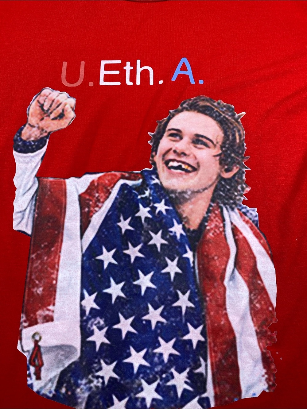 Red Graphic Tee with American Flag Portrait 4th of july